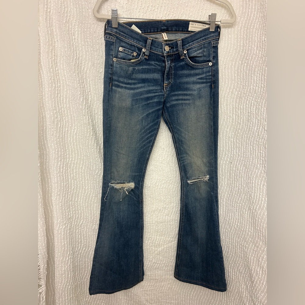 Rag & Bone Elephant Bell Flare Jeans Size 26 Mid Rise Distressed Medium Wash